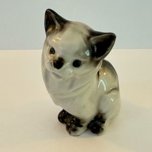 Vintage - Black and White Hand Painted Cat Ceramic Porcelain Figurine